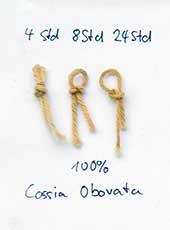 Mit der Henna Haarfarbe Cassia obovata | Senna italica (neutrales oder farbloses Henna) eingefärbte Wollfäden