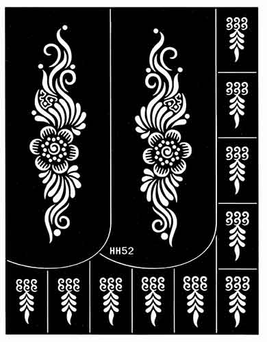 Bogen mit 12 Henna-Schablonen  für Henna-Tattoos zum selber machen, Blatt Nr.1