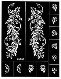 Bogen mit 12 Henna-Schablonen  für Henna-Tattoos zum selber machen, Blatt Nr.2